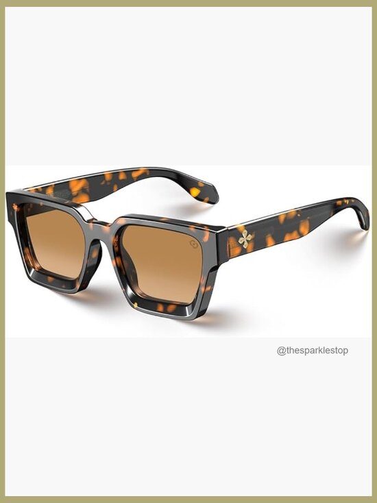 Vintage Tortoise Square Sunglasses with Gradient Brown Lens UV400 Protection main image 6